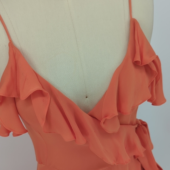 Women's Silk Ruffle Wrapped Maxi Dress Orange Size M/L - Picture 4 of 10